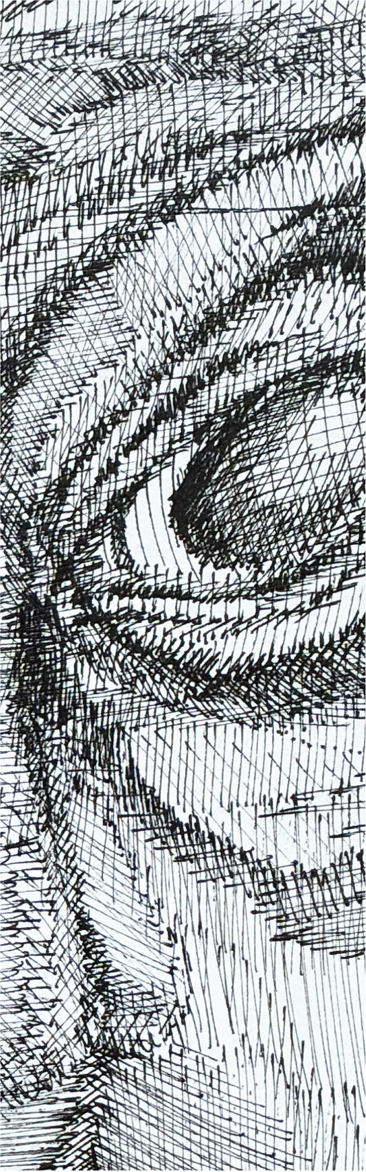 Close-up detail of Personalities by MatiArtBox, showing intricate rapidograph lines, cross-hatching and expressive hand-drawn textures.