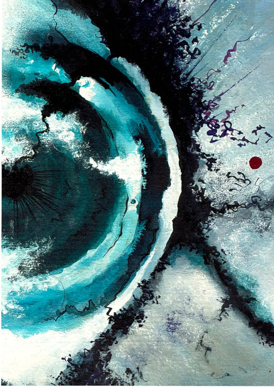 Close-up detail of The Blue Eye printable wall art, created from an original handmade artwork by MatiArtBox, showing the blue eye, layered colors and expressive handmade texture.