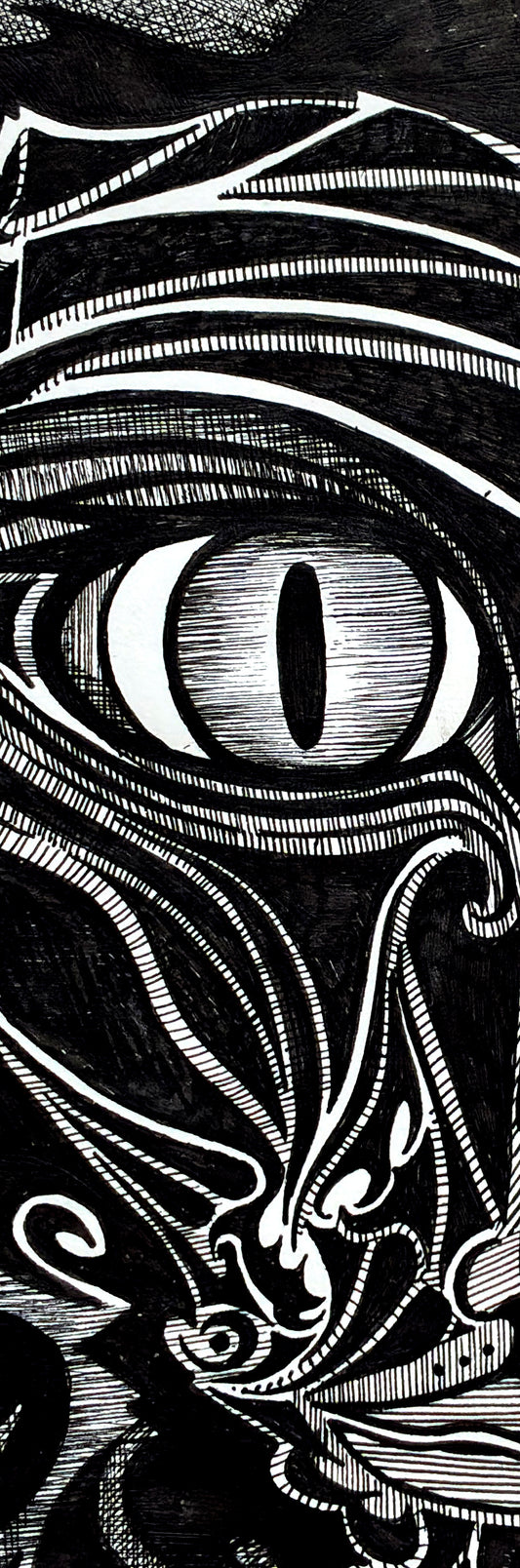 Close-up detail of Animalinstinct showing intricate hand-drawn Rapidograph ink linework, layered organic patterns, and the subtle texture of warm off-white paper by MATBEST/MatiArtBox.
