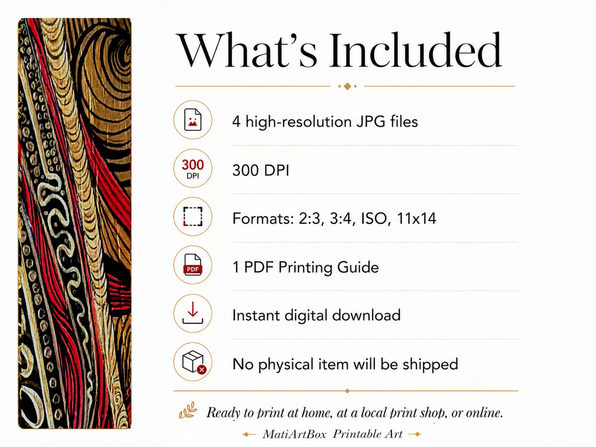 Awakening digital download by MATBEST / MatiArtBox includes four high-resolution 300 DPI JPG files in 2:3, 3:4, ISO and 11:14 formats, plus a PDF printing guide. No physical item will be shipped.