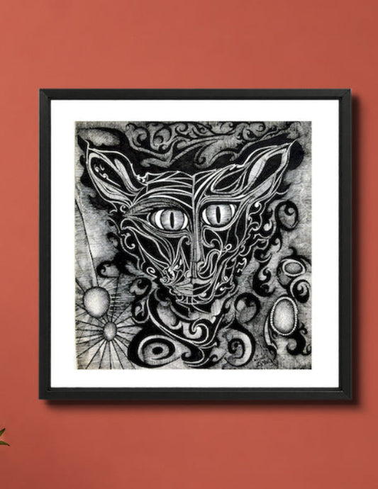 Black framed Animalinstinct by MatiArtBox on a coral wall.