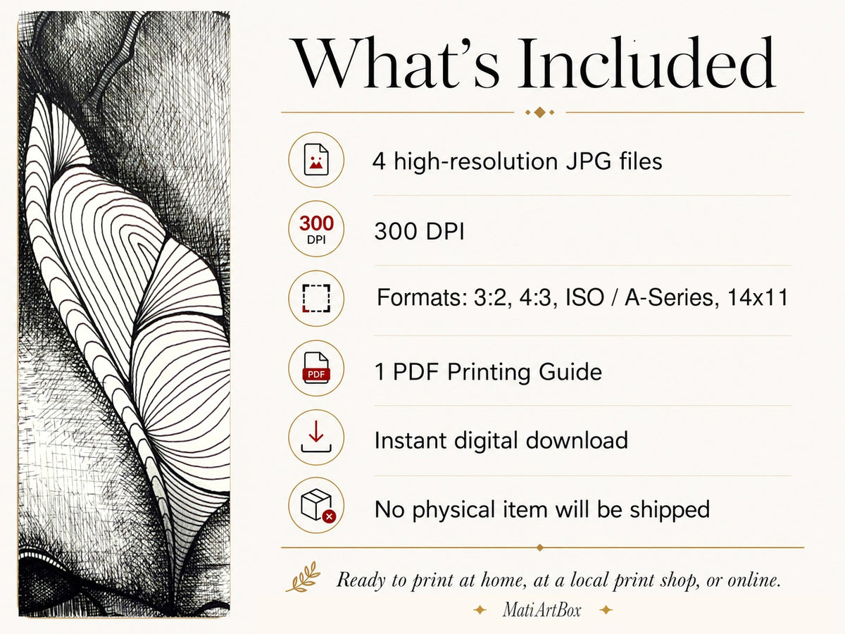 What’s Included graphic for Dragonakee, originally hand-drawn by MatiArtBox, showing four 300 DPI JPG files in 3:2, 4:3, ISO A-series and 14:11 formats, plus a PDF printing guide.