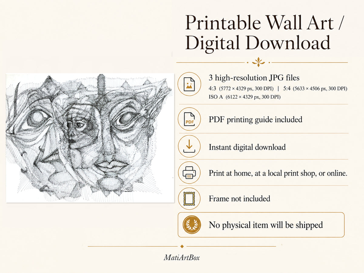 Personalities digital download by MatiArtBox with 3 high-resolution 300 DPI JPG files, a PDF printing guide and no physical item shipped.